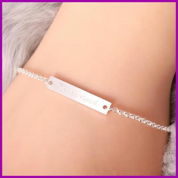 Sterling Silver Adjustable Cuff Bracelet Engraved God Is Good - Picture 7 of 8